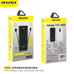 DPB0000012 AWEI 10000mAh 充電寶 尿袋 移動電源內置充電線 P41K具備數字電量顯示自携3合1 Type C Iphone Micro USB充電線 真的不用帶充電線出街了 2 300x300