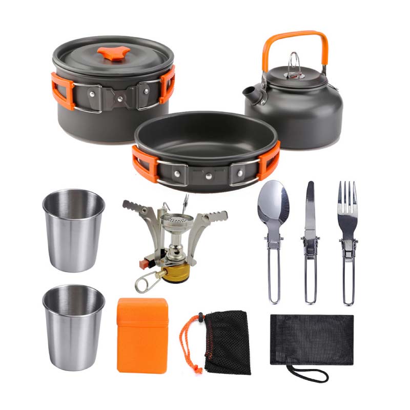 戶外露營爐頭鍋加茶壺杯套裝