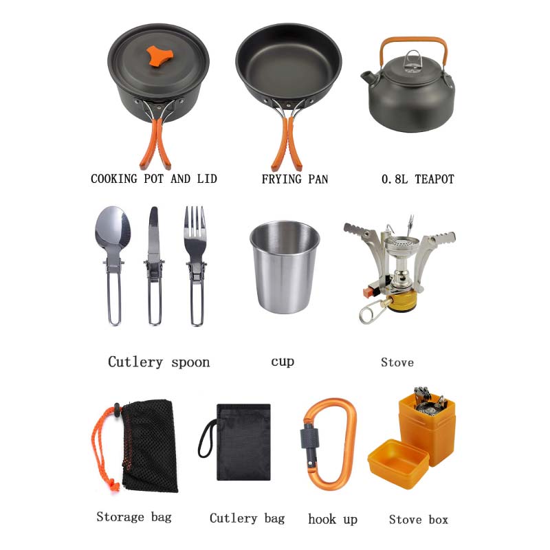 戶外露營爐頭鍋加茶壺杯套裝