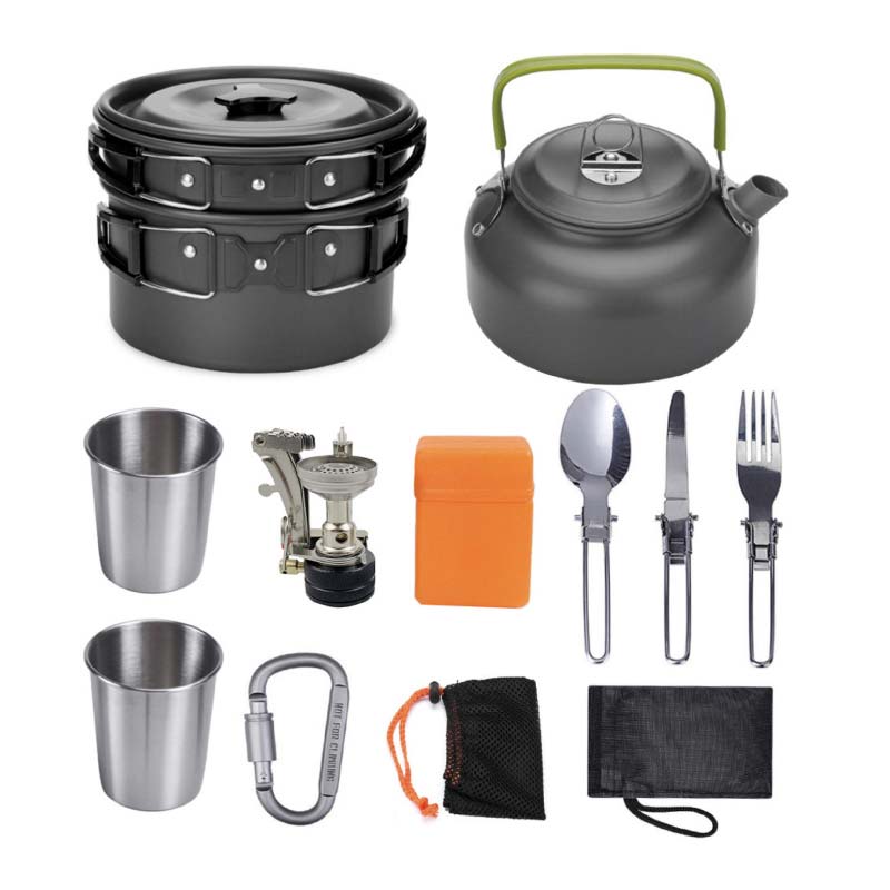 戶外露營爐頭鍋加茶壺杯套裝