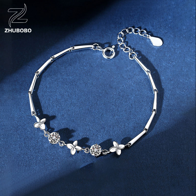 Zhubobo S925純銀四葉草D色莫桑鑽手鍊 主图 01