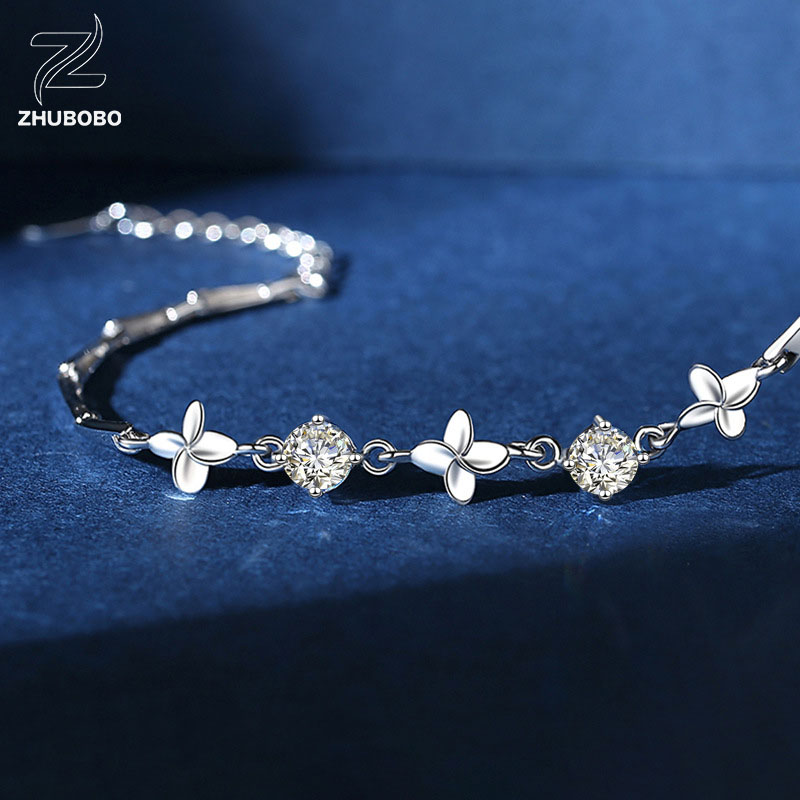 Zhubobo S925純銀四葉草D色莫桑鑽手鍊 主图 03