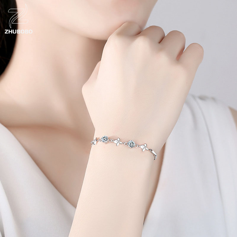 Zhubobo S925純銀四葉草D色莫桑鑽手鍊 主图 04 1