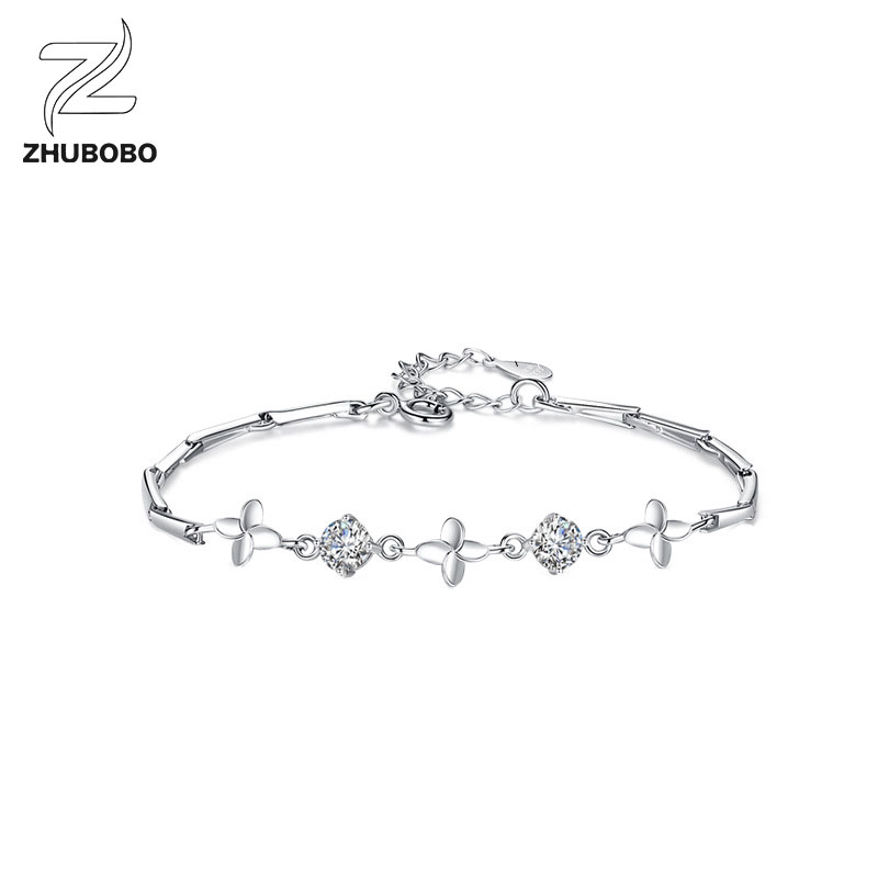 Zhubobo S925純銀四葉草D色莫桑鑽手鍊 主图 05