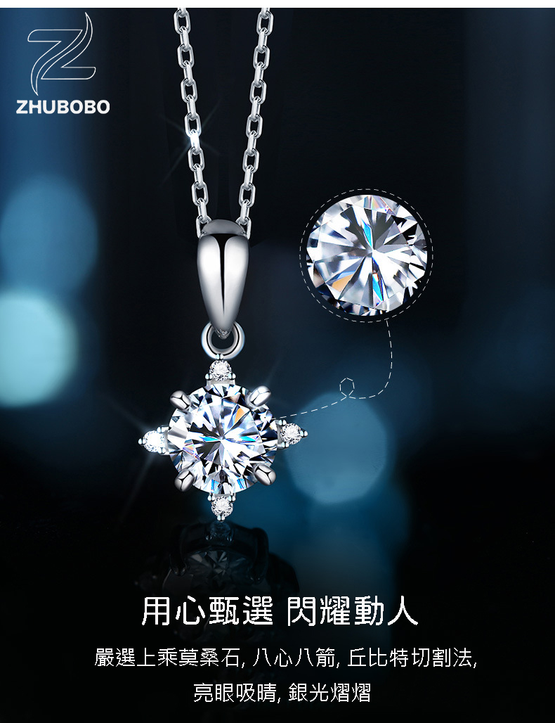 Zhubobo S925純銀八芒星1卡莫桑鑽頸鍊 详情 09 7