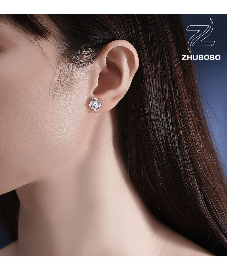 Zhubobo S925純銀幸運四葉草莫桑鑽耳釘 详情 13 3