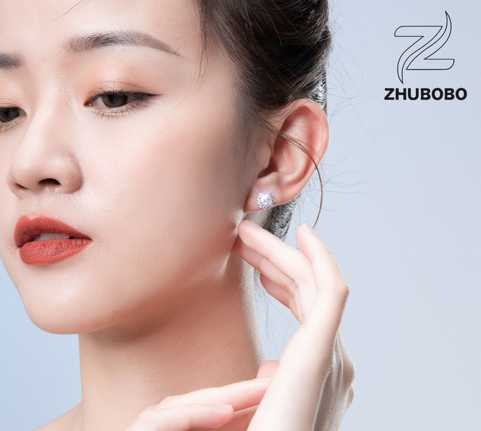 Zhubobo S925純銀太陽花50分莫桑鑽耳釘 主图 05