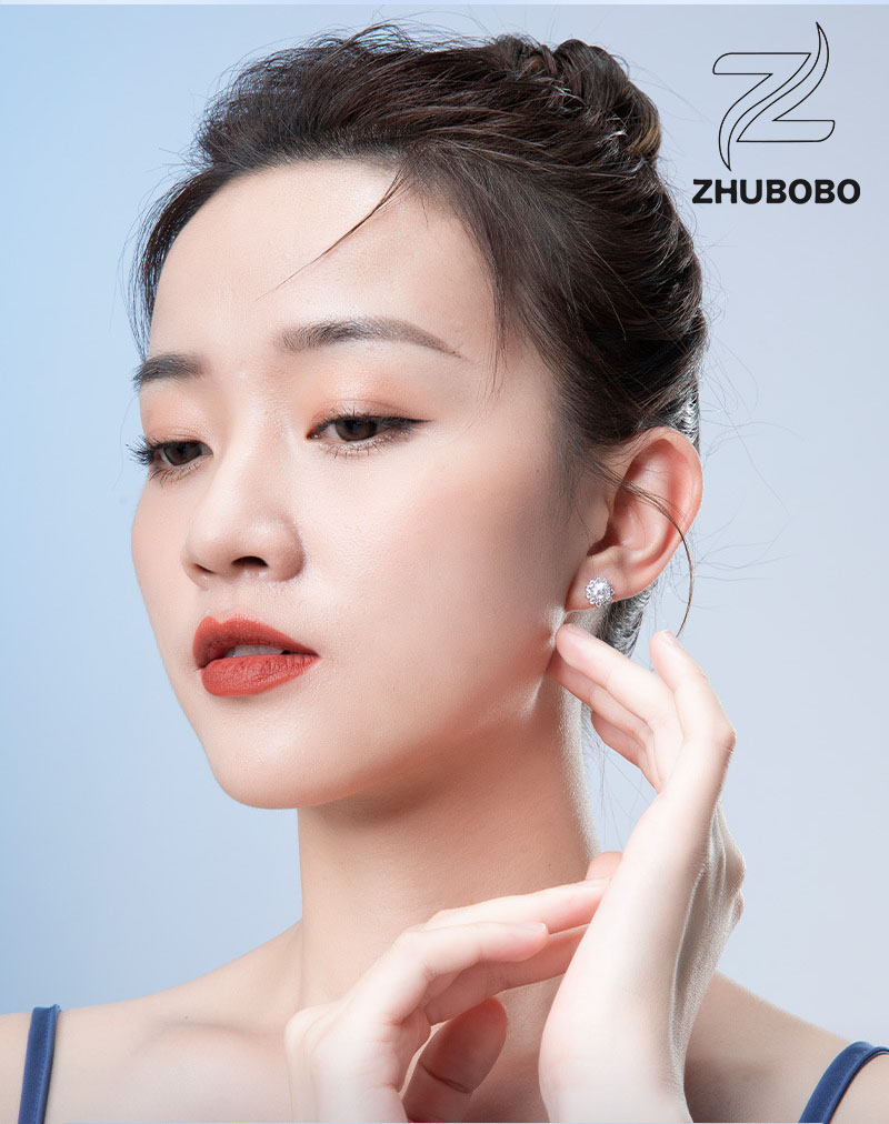 Zhubobo S925純銀太陽花50分莫桑鑽耳釘 详情 14