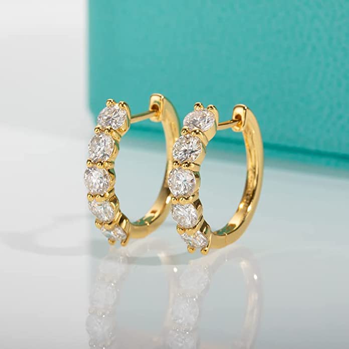 Zhubobo 莫桑石 2厘米0.3卡 圈形耳環,18K 鍍金S925純銀 515NUyEwkKL. AC UY695 2