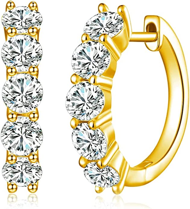 Zhubobo 莫桑石 2厘米0.3卡 圈形耳環,18K 鍍金S925純銀 61LsWDdIZzL. AC UY695