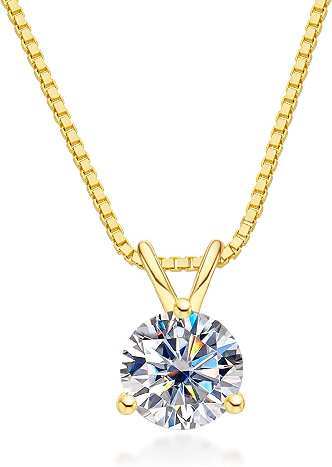 Zhubobo 1卡莫桑石吊墜項鍊 VVS1圓形切割三抓莫桑鑽18K鍍金925純銀項鍊 主图 05 37