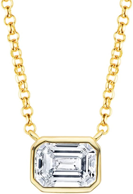 Zhubobo 1卡 VVS1祖母綠切割莫桑石鑽石吊墜項鍊女士18K 鍍金925純銀項鍊 7