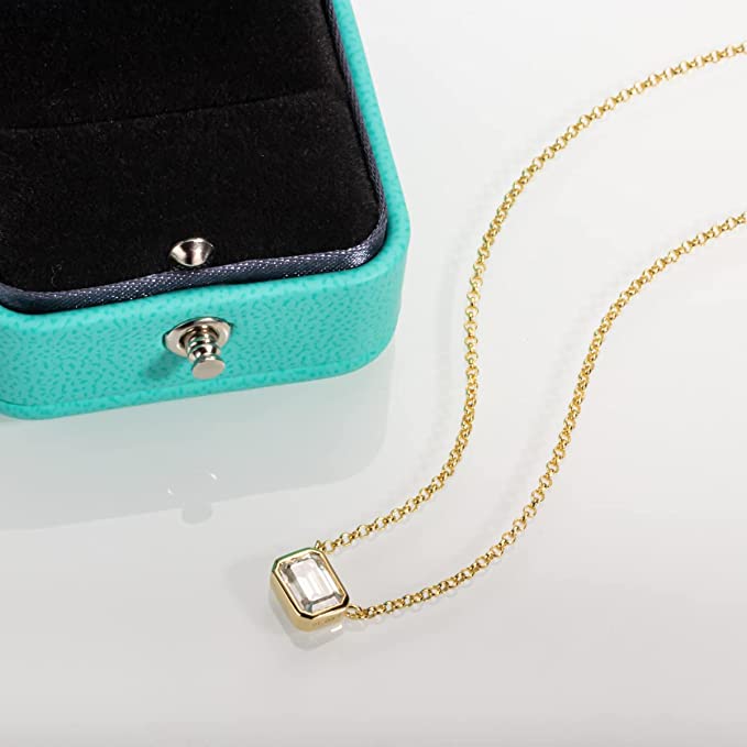 Zhubobo 1卡 VVS1祖母綠切割莫桑石鑽石吊墜項鍊女士18K 鍍金925純銀項鍊 8