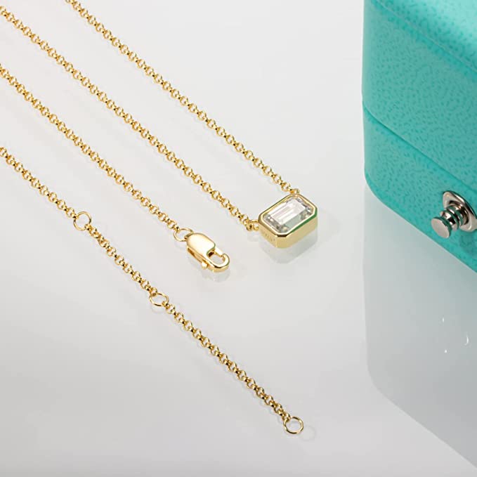 Zhubobo 1卡 VVS1祖母綠切割莫桑石鑽石吊墜項鍊女士18K 鍍金925純銀項鍊 9