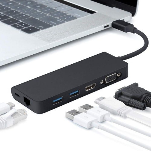 6合1 USB C Type-C轉HDMI VGA Giga Lan 4K USB3.0和PD充電Hubs