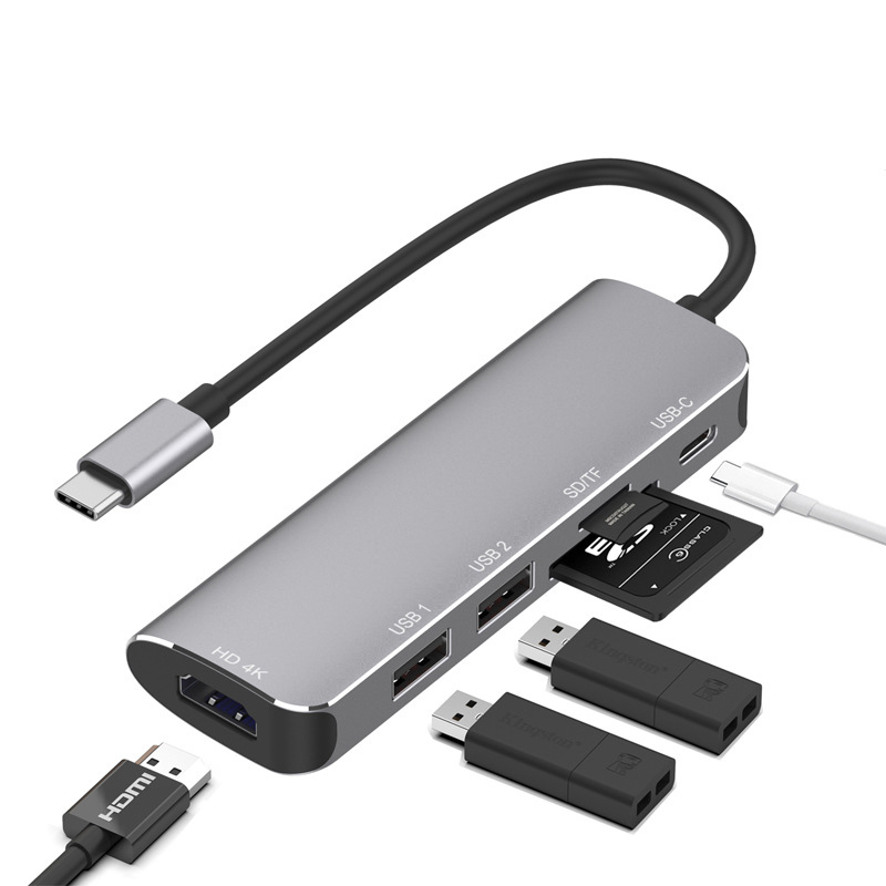 USB-C TO HDMI USB3.0 2口HUB 6合一分插器Type-C轉SD TF讀卡器