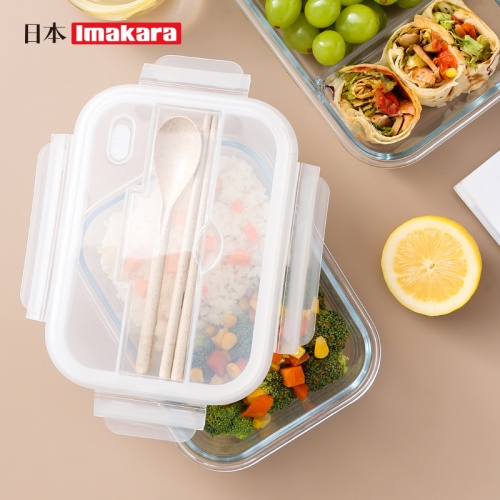Imakara分隔耐熱400°C玻璃自帶餐具保鮮盒