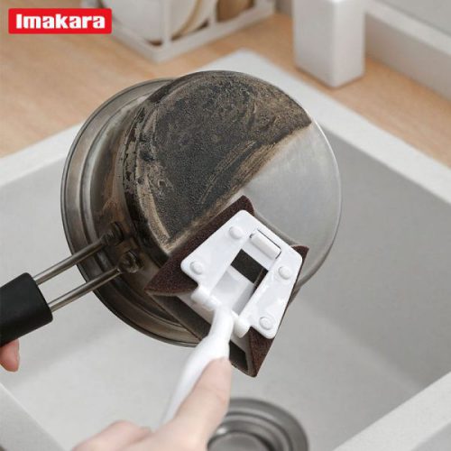 日本Imakara金剛砂海綿擦帶手柄海綿刷廚房清潔刷鍋底黑垢除污漬除鏽