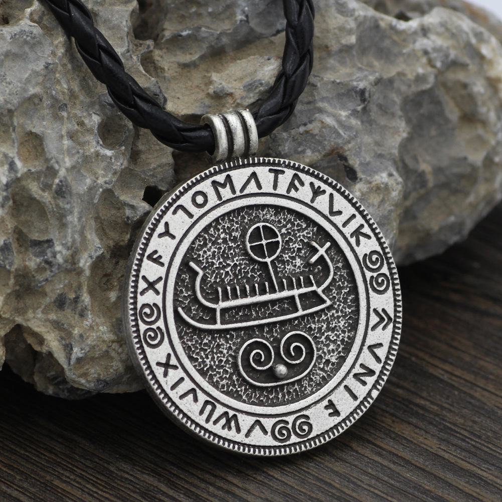 潮流鈦鋼男仕飾物 雙面維京船符文吊墜頸錬 主图 01 58