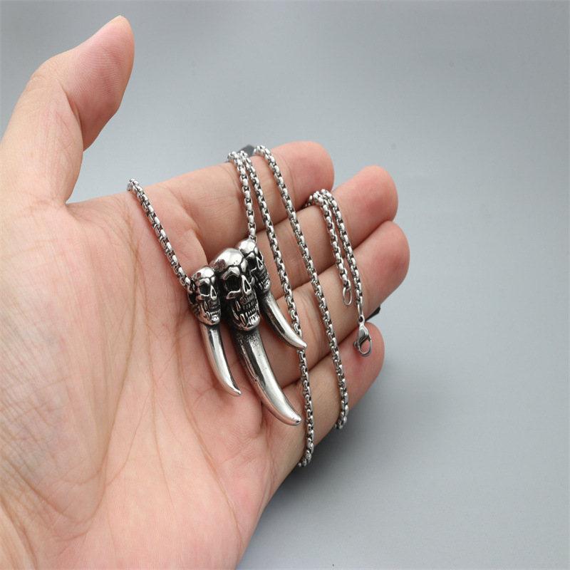 潮流鈦鋼男仕飾物 骷髏頭骨象牙吊墜頸錬 主图 04 178