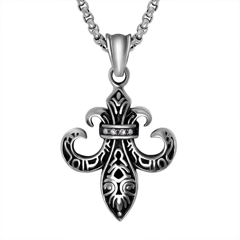 潮流鈦鋼男仕飾物 時尚鳶尾花德李斯吊墜頸錬 主图 05 210