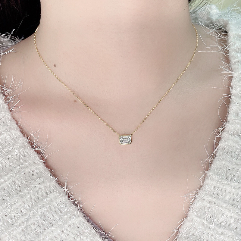 Zhubobo 1卡 VVS1祖母綠切割莫桑石鑽石吊墜項鍊女士18K 鍍金925純銀項鍊 主图 06 5