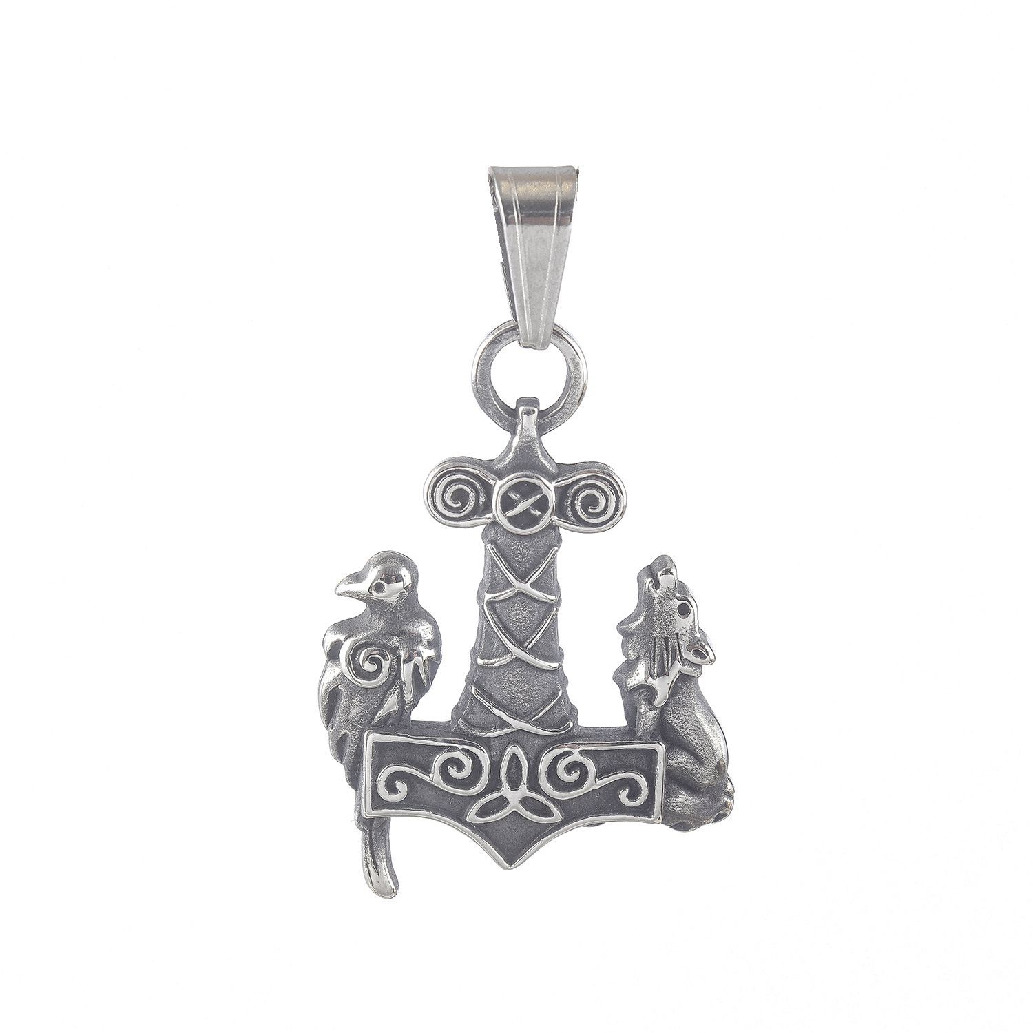 潮流鈦鋼男仕飾物 北歐維京奧丁烏鴉芬里爾狼吊墜頸錬 主图 08 34