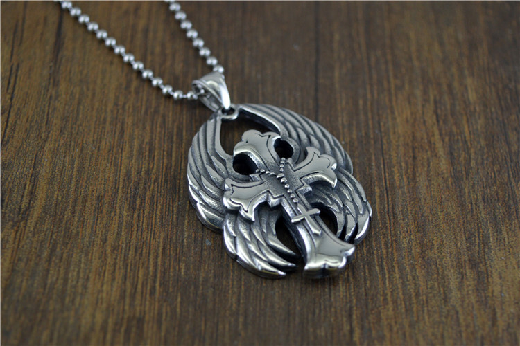 潮流鈦鋼男仕飾物 天使翅膀機車十字吊墜頸錬 详情 03 64