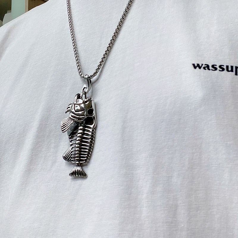 潮流鈦鋼男仕飾物 釣魚魚骨架鉤吊墜頸錬 详情 06 56