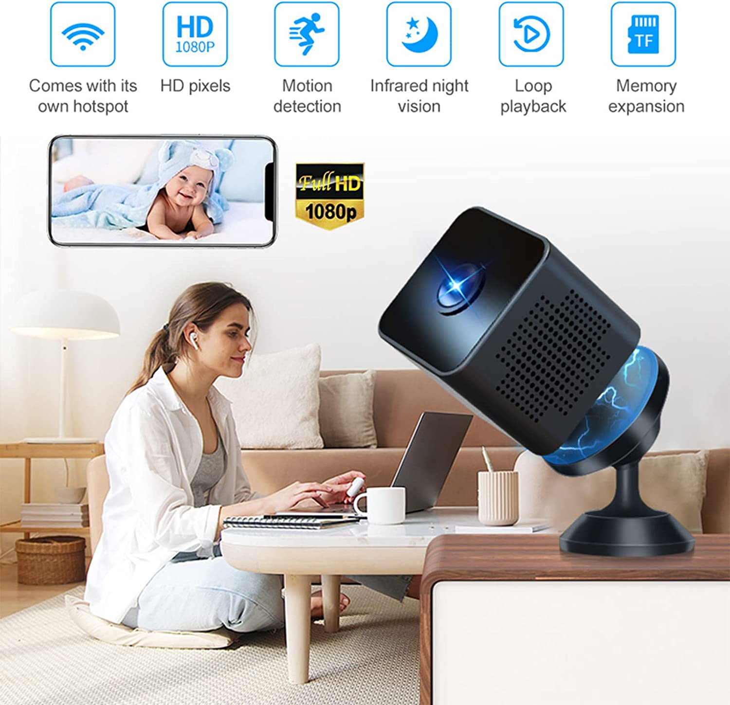 小方塊無線1080P高清夜視攝像頭智能監控器 3 6