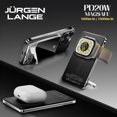 【JURGEN LANGE MagSafe磁吸行動電源】PD20W雙向快充｜5000mAh/10000mAh雙容量｜隱藏式支架設計｜LED電量顯示