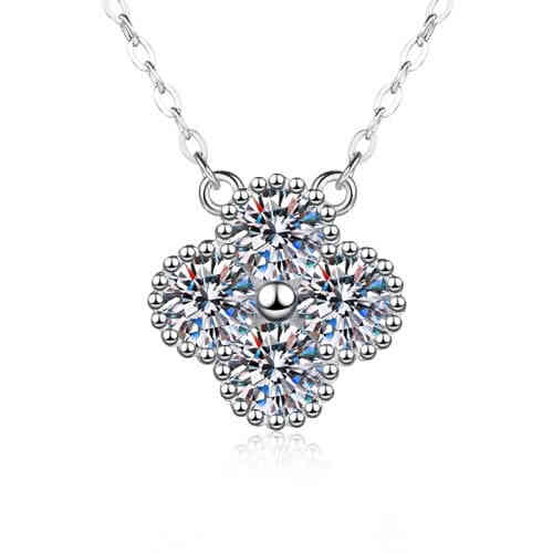 s925純銀3m_4m_5m莫桑鑽四葉草吊墜鎖骨鏈頸鍊