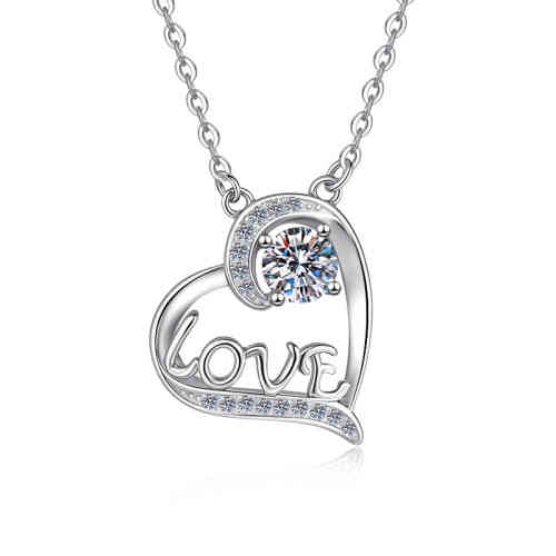 s925純銀心型莫桑鑽吊墜love字母鎖骨鏈項鍊
