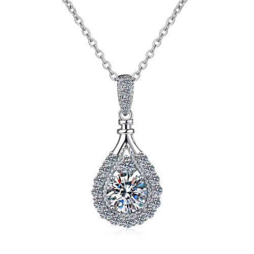 S925純銀經典水滴形1卡/3卡莫桑鑽頸鍊