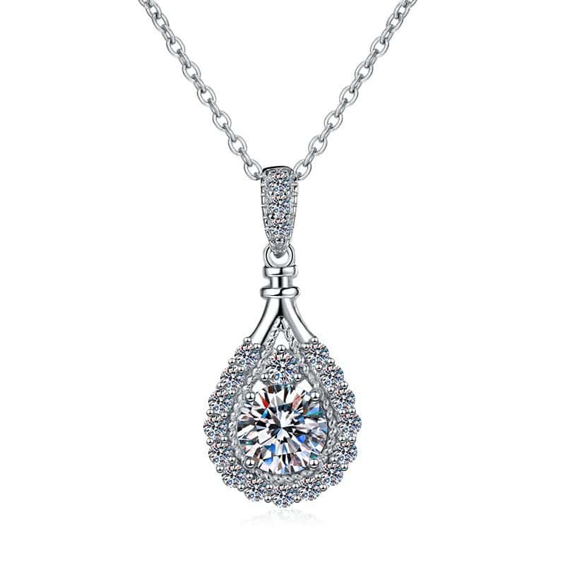 A (1) S925純銀經典水滴形1卡/3卡莫桑鑽頸鍊