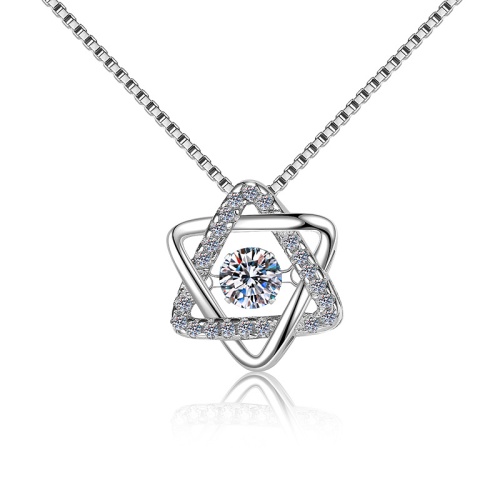 百搭時尚飾品s925純銀六芒星莫桑鑽跳動吊墜鎖骨鏈項鍊