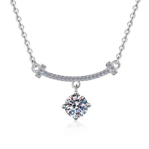 s925純銀時尚微笑1卡D色莫桑鑽吊墜鎖骨鏈頸鍊