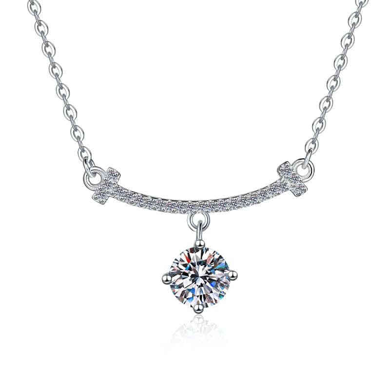 A (1) s925純銀時尚微笑1卡D色莫桑鑽吊墜鎖骨鏈頸鍊