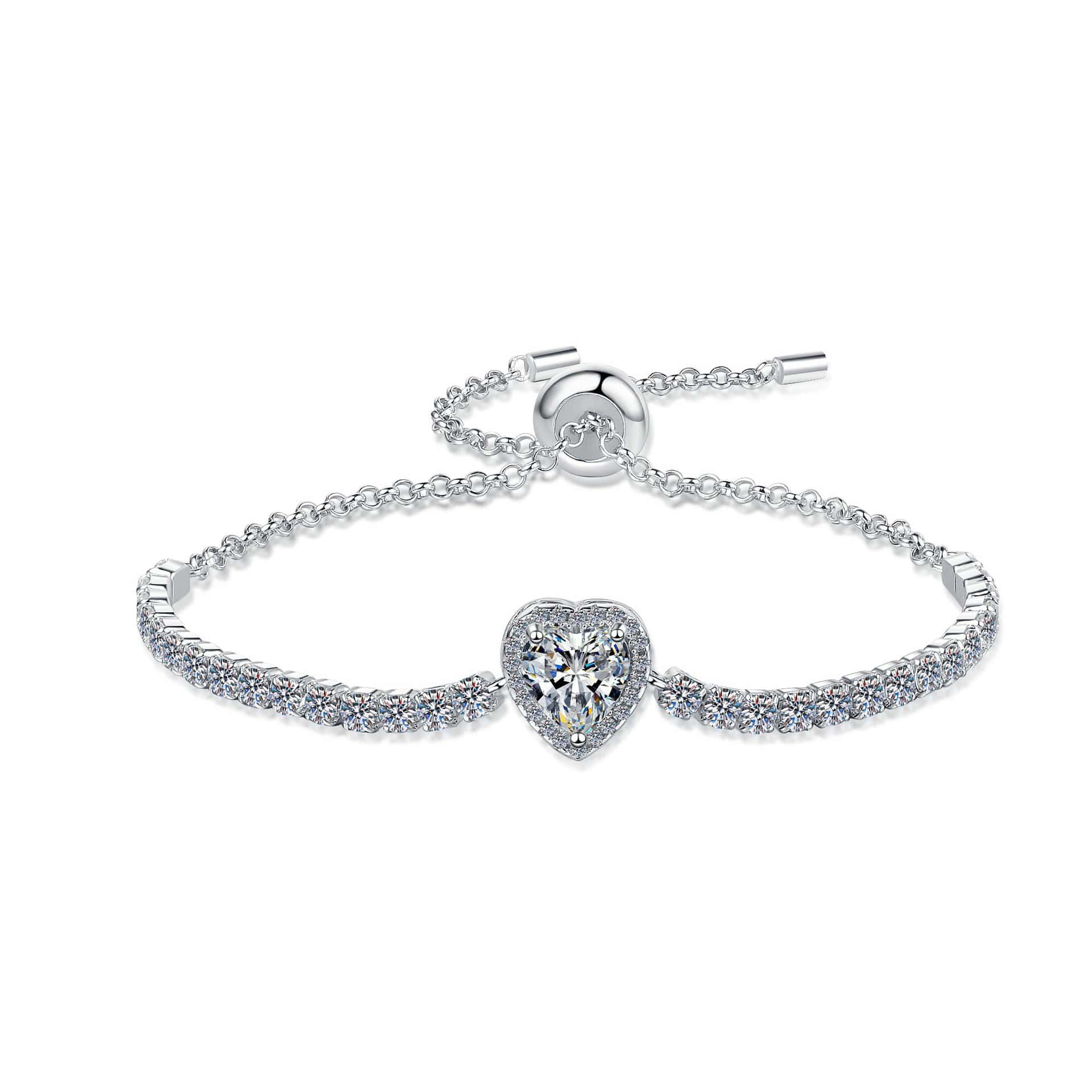 A (1) s925純銀1卡/2卡心形時尚滿天星莫桑鑽手鏈