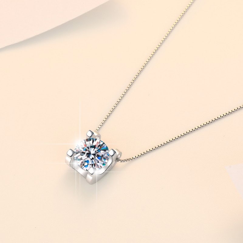 A (10) s925純銀牛角四抓1卡/2卡莫桑鑽吊墜頸鍊 - Image 6