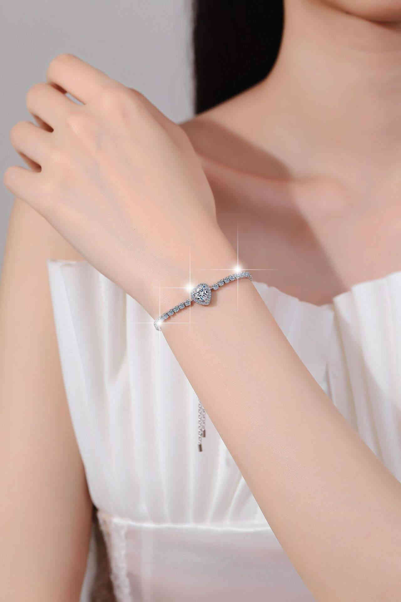 A (2) s925純銀1卡/2卡心形時尚滿天星莫桑鑽手鏈 - Image 6