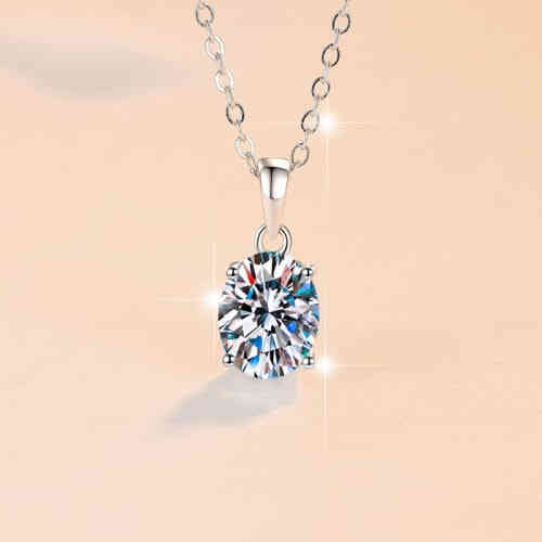 s925純銀1卡2卡橢圓蛋形莫桑鑽吊墜時尚鎖骨鏈頸鍊