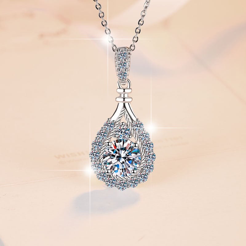 A (3) S925純銀經典水滴形1卡/3卡莫桑鑽頸鍊 - Image 2