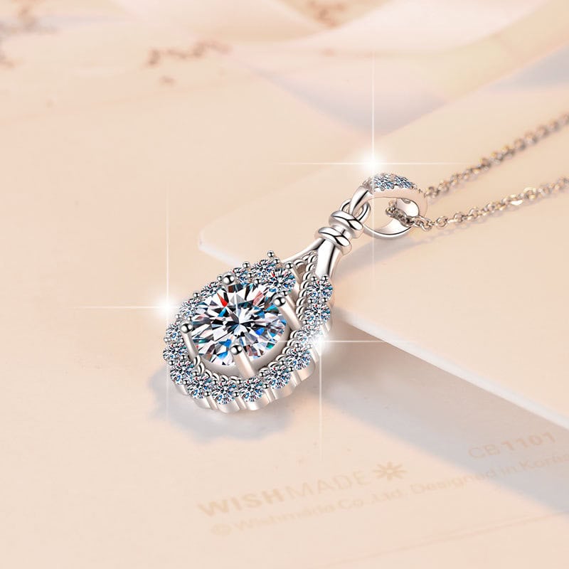 A (4) S925純銀經典水滴形1卡/3卡莫桑鑽頸鍊 - Image 4