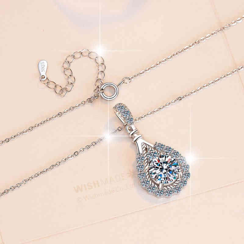 A (5) S925純銀經典水滴形1卡/3卡莫桑鑽頸鍊 - Image 5