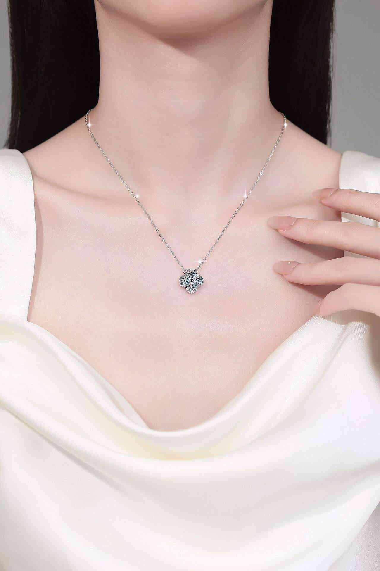 A (7) s925純銀3m_4m_5m莫桑鑽四葉草吊墜鎖骨鏈頸鍊 - Image 5