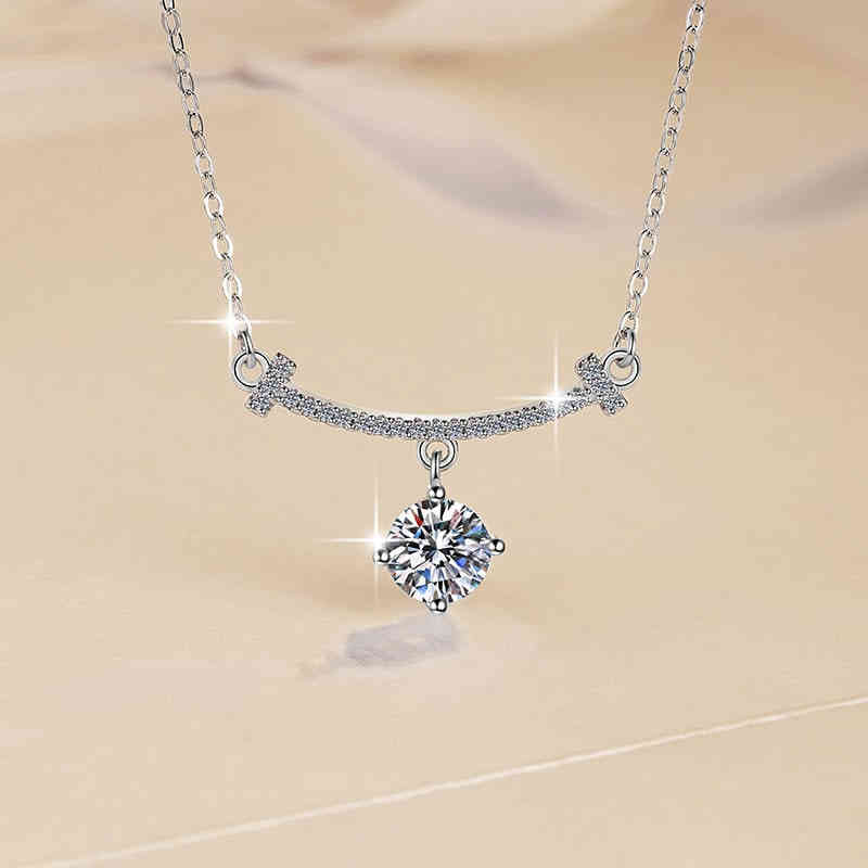 A (8) s925純銀時尚微笑1卡D色莫桑鑽吊墜鎖骨鏈頸鍊 - Image 2