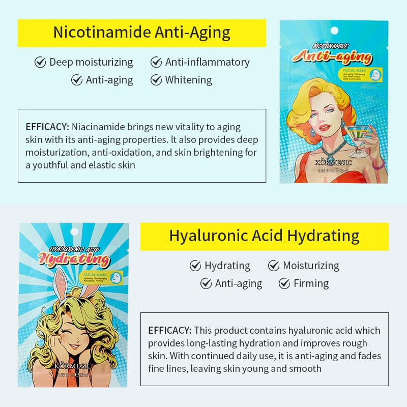 KORMESIC 專業功效面膜系列|煙酰胺抗老|透明質酸補濕|寡肽緊緻|白藜蘆醇亮白|神經酰胺修復|膠原蛋白抗皺 Kormesic FACIAL2