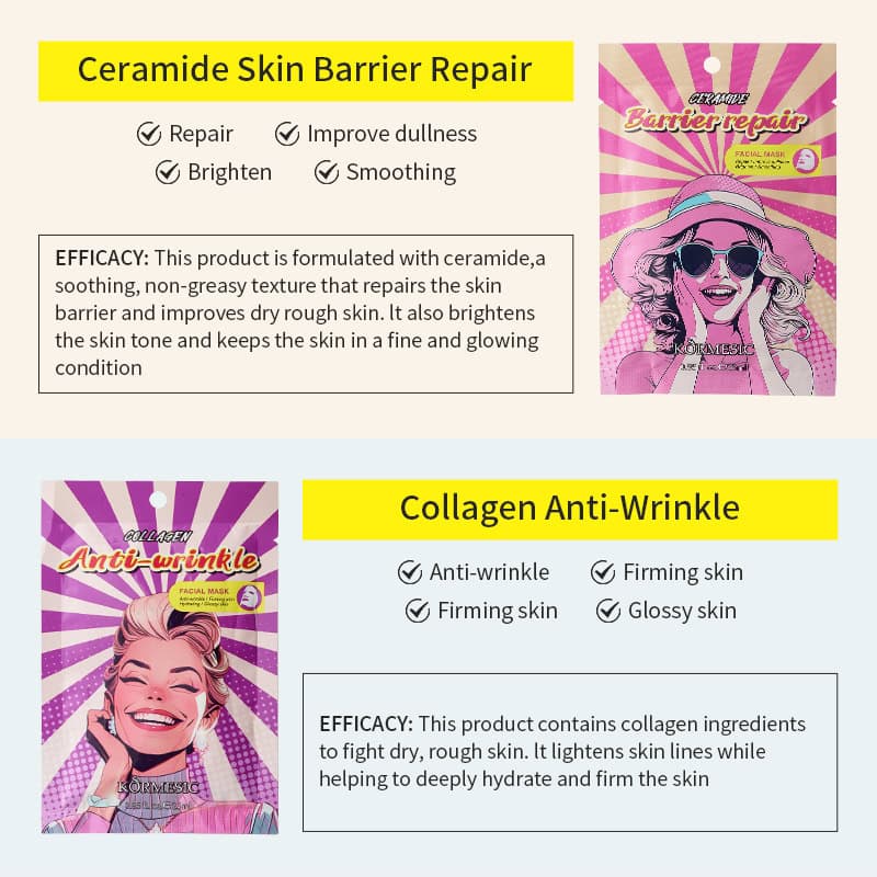 KORMESIC 專業功效面膜系列|煙酰胺抗老|透明質酸補濕|寡肽緊緻|白藜蘆醇亮白|神經酰胺修復|膠原蛋白抗皺 Kormesic FACIAL4