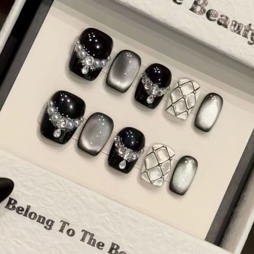 璀璨星空黑色高級顯白爆閃貓眼純手工短甲